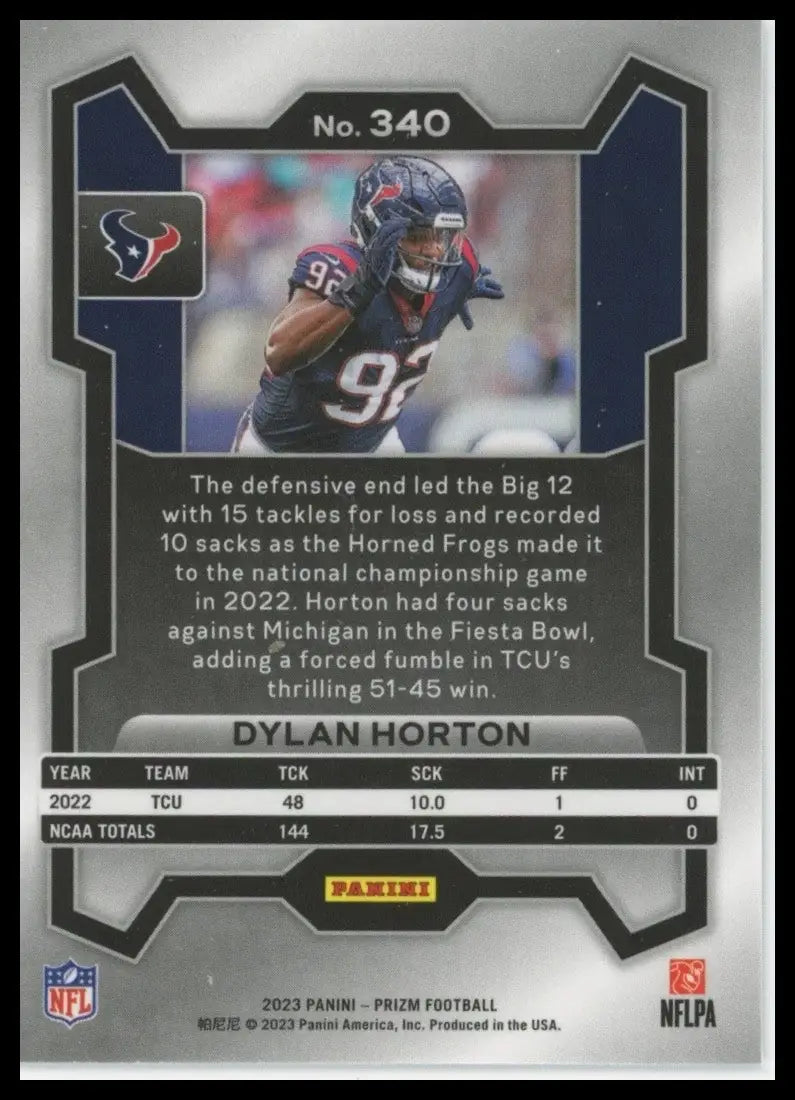 2023 Panini Prizm - Rookies Dylan Horton #340 (RC) - Football Card Single