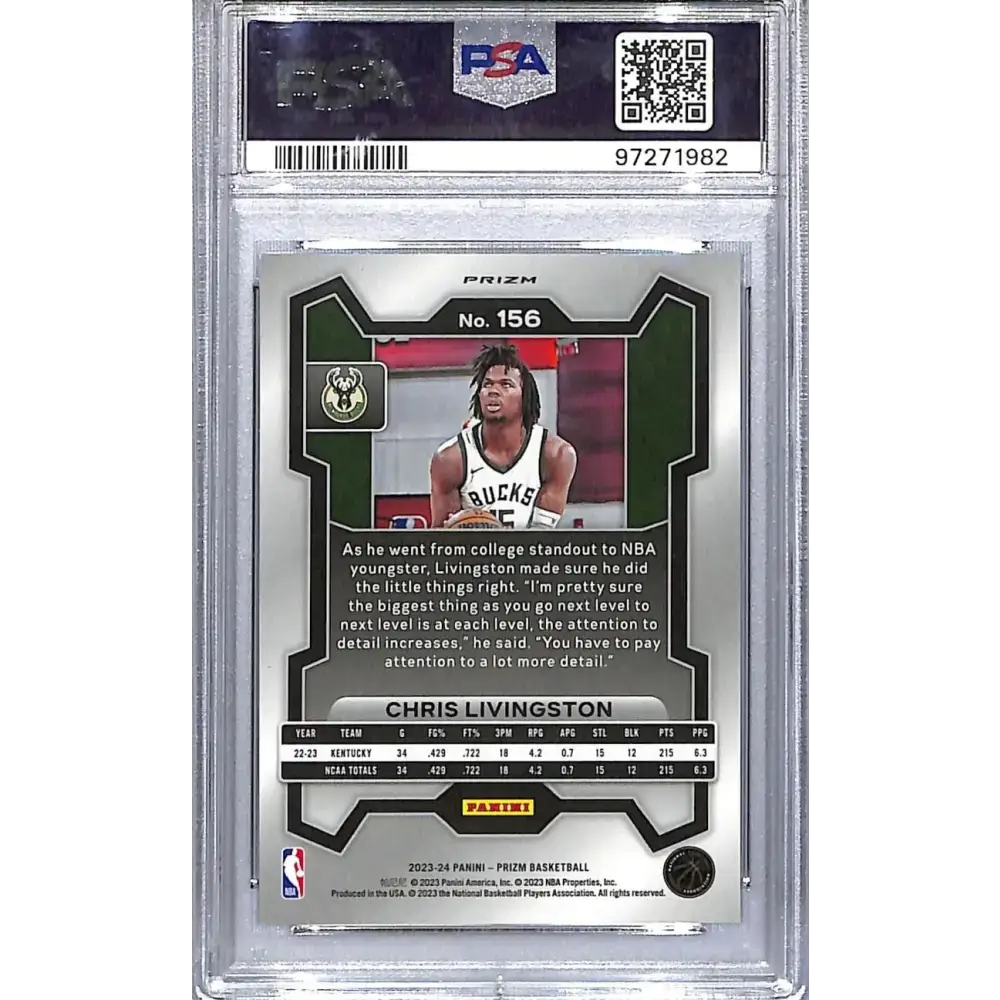 2023 Panini Prizm White Sparkle #156 Chris Livingston PSA 10 GEM MINT Milwaukee Bucks - Basketball Card Single