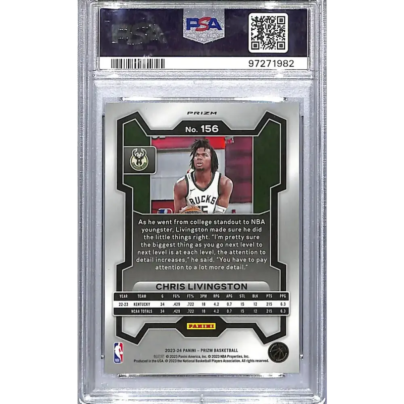 2023 Panini Prizm White Sparkle #156 Chris Livingston PSA 10 GEM MINT Milwaukee Bucks - Basketball Card Single