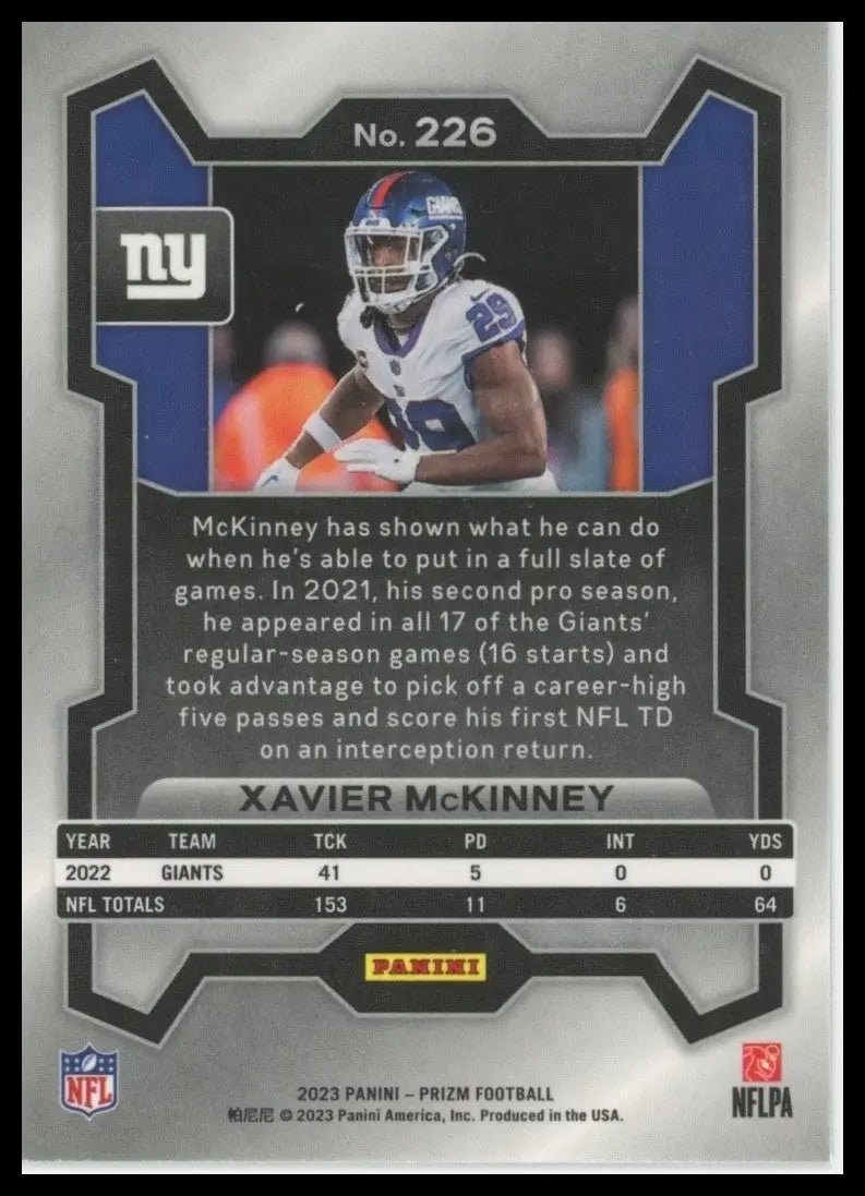 2023 Panini Prizm Xavier McKinney #226 New York Giants Football Card NFL Sports - Football Card Single