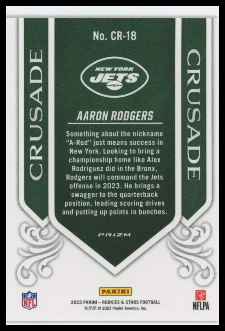 2023 Panini Rookies & Stars Crusade Red Aaron Rodgers #CR-18 New York Jets Card
