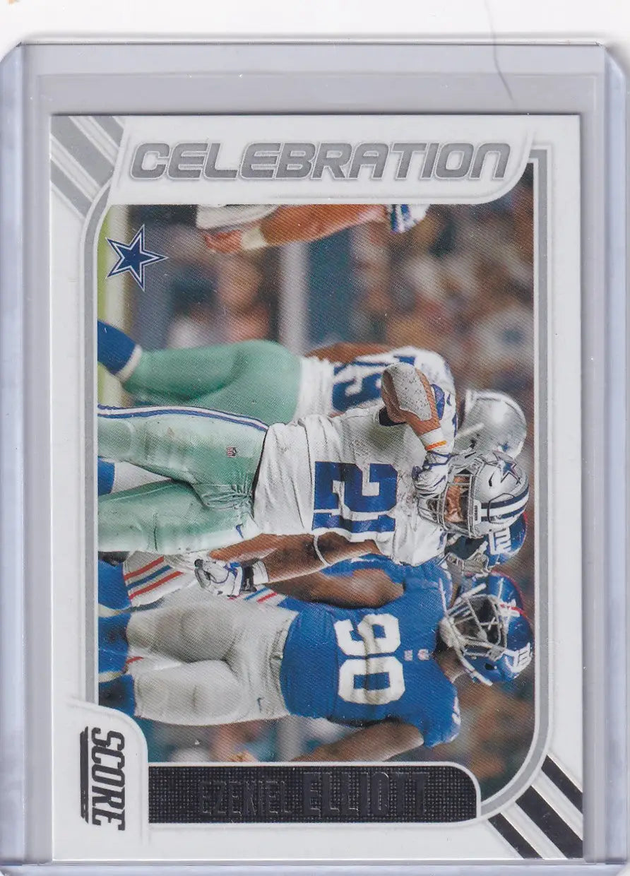 Football trading card featuring Ezekiel Elliott of the Dallas Cowboys from Panini Score 2023