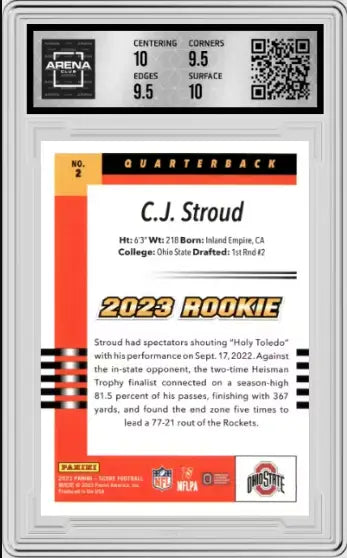 2023 Panini Score C.J. Stroud #2 2003 Throwback Rookies Football AC 10 - Football Card Single