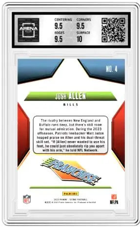Graded Josh Allen football card from 2023 Panini Score Arena Club collection