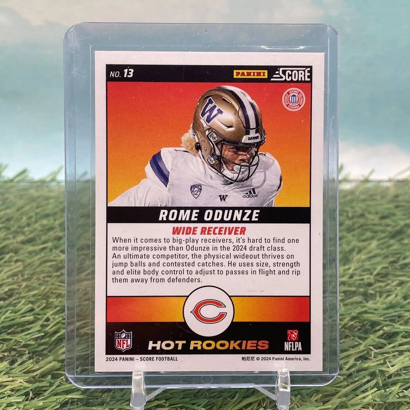 Rome Odunze football card from 2023 Panini Score Blue Hot Rookies /100