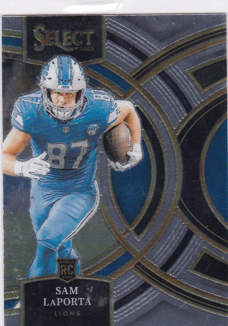 Sam LaPorta Premier RC football card from Panini Select 2023 Detroit Lions