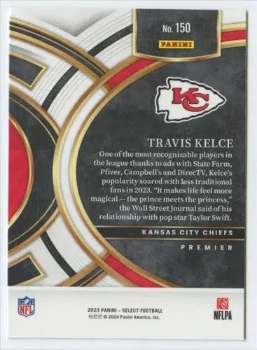 Original gloss Panini Select Travis Kelce football card from 2023 Chiefs Premier Level