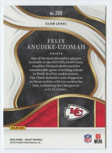 Felix Anudike-Uzomah football card from 2023 Panini Select Chiefs Club Level series