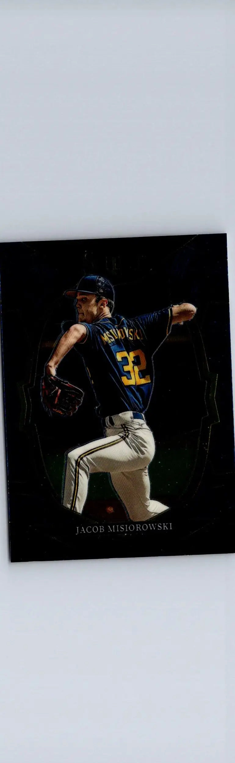 Baseball card of Jacob Misiorowski Blue featuring pitcher from 2023 Panini Select