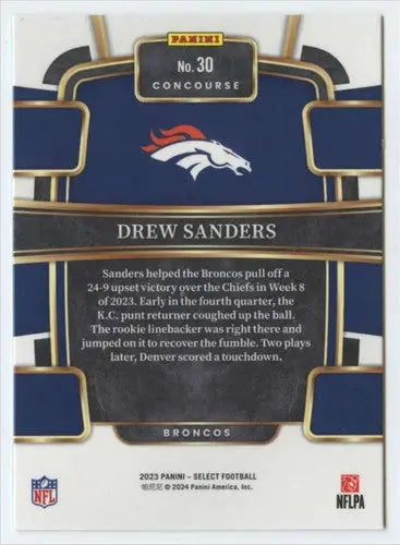 Original gloss Panini Select Drew Sanders football trading card 2023 near mint Broncos