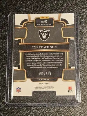2023 Panini Select #60 Tyree Wilson Neon Green Prizms Die Cuts #/599 - Football Card Single