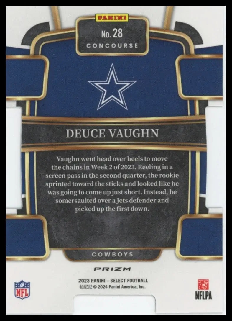 2023 Panini Select - Concourse Deuce Vaughn #28 Black & Gold Prizm Die-Cut (RC) - Football Card Single