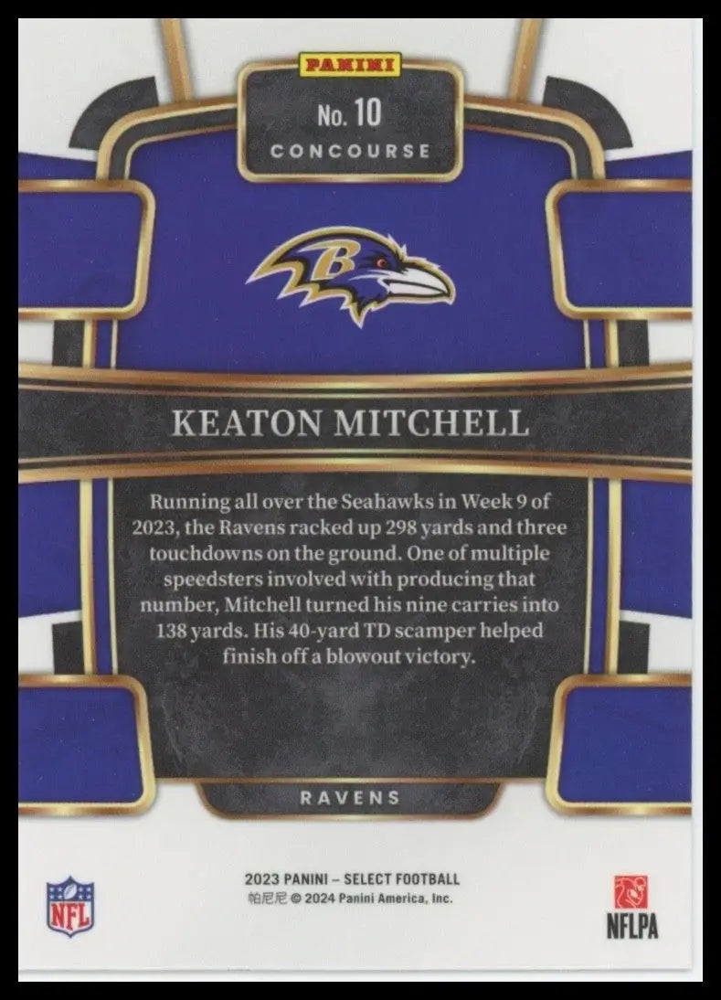 2023 Panini Select - Concourse Keaton Mitchell #10 (RC) - Football Card Single