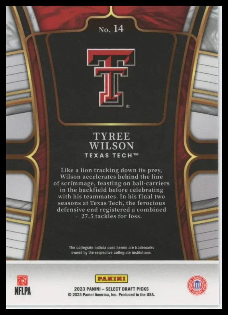 2023 Panini Select Draft Picks - Blue Retail Tyree Wilson 14 Texas Tech - Football Card Single