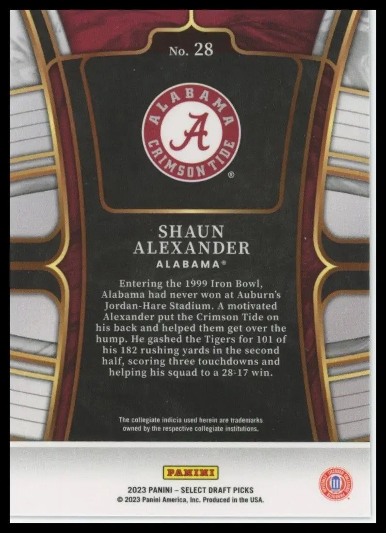 2023 Panini Select Draft Picks Concourse Shaun Alexander 28 Alabama Crimson Tide