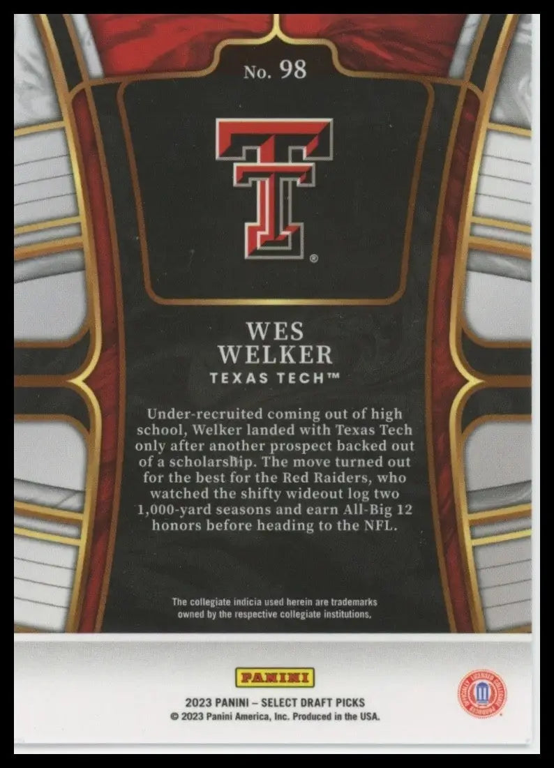 2023 Panini Select Draft Picks - Concourse Wes Welker #98 Blue - Football Card Single