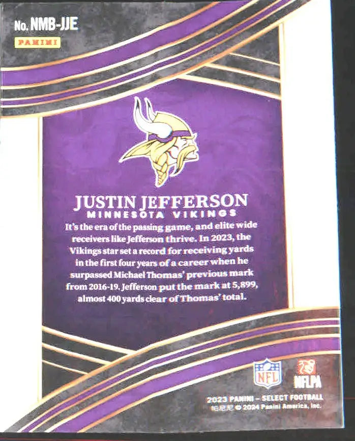 2023 Panini Select Numbers #NMB-JJE Justin Jefferson