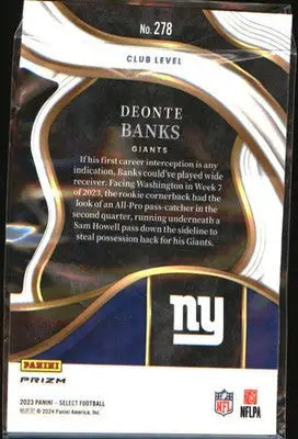 2023 Panini Select Silver Prizms Die Cuts #278 Deonte Banks - Football Card Single