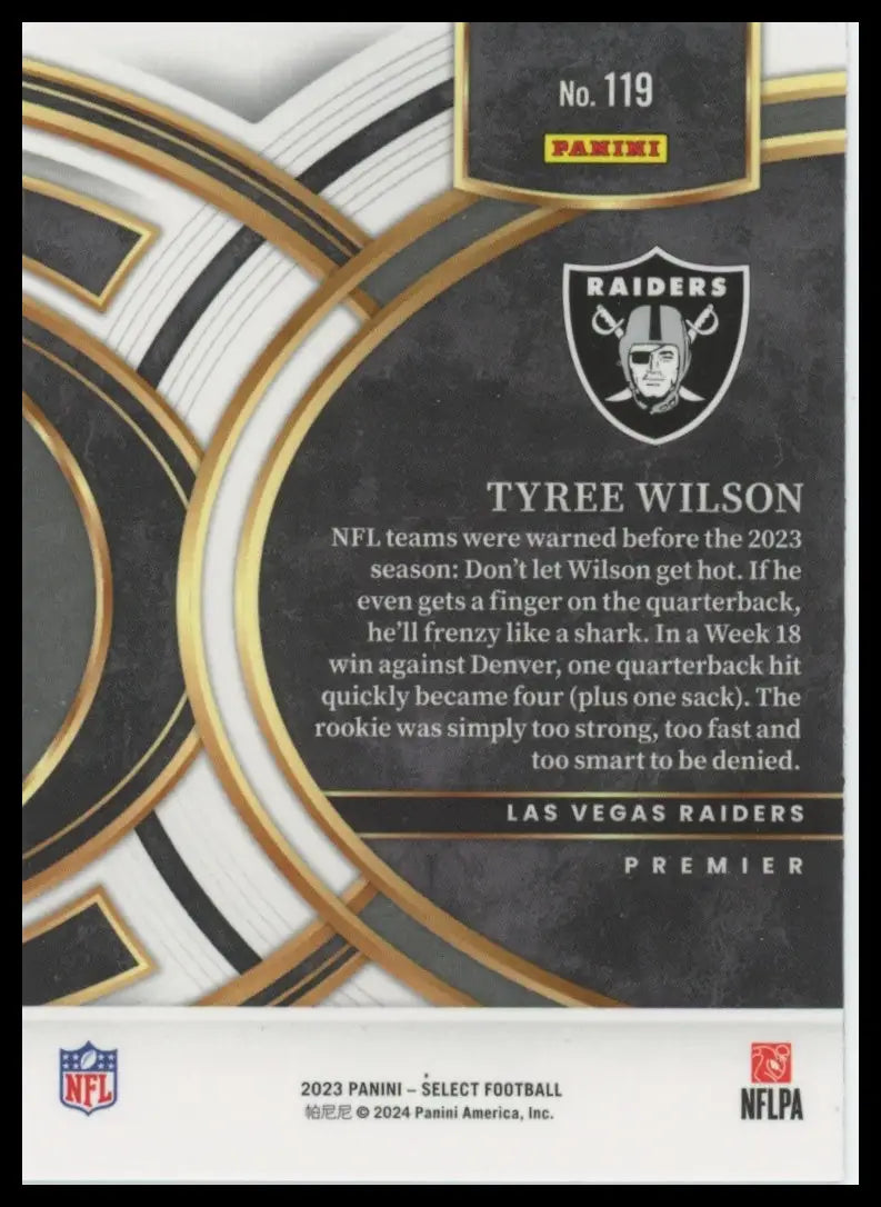 2023 Panini Select Tyree Wilson RC 119 Las Vegas Raiders - Football Card Single