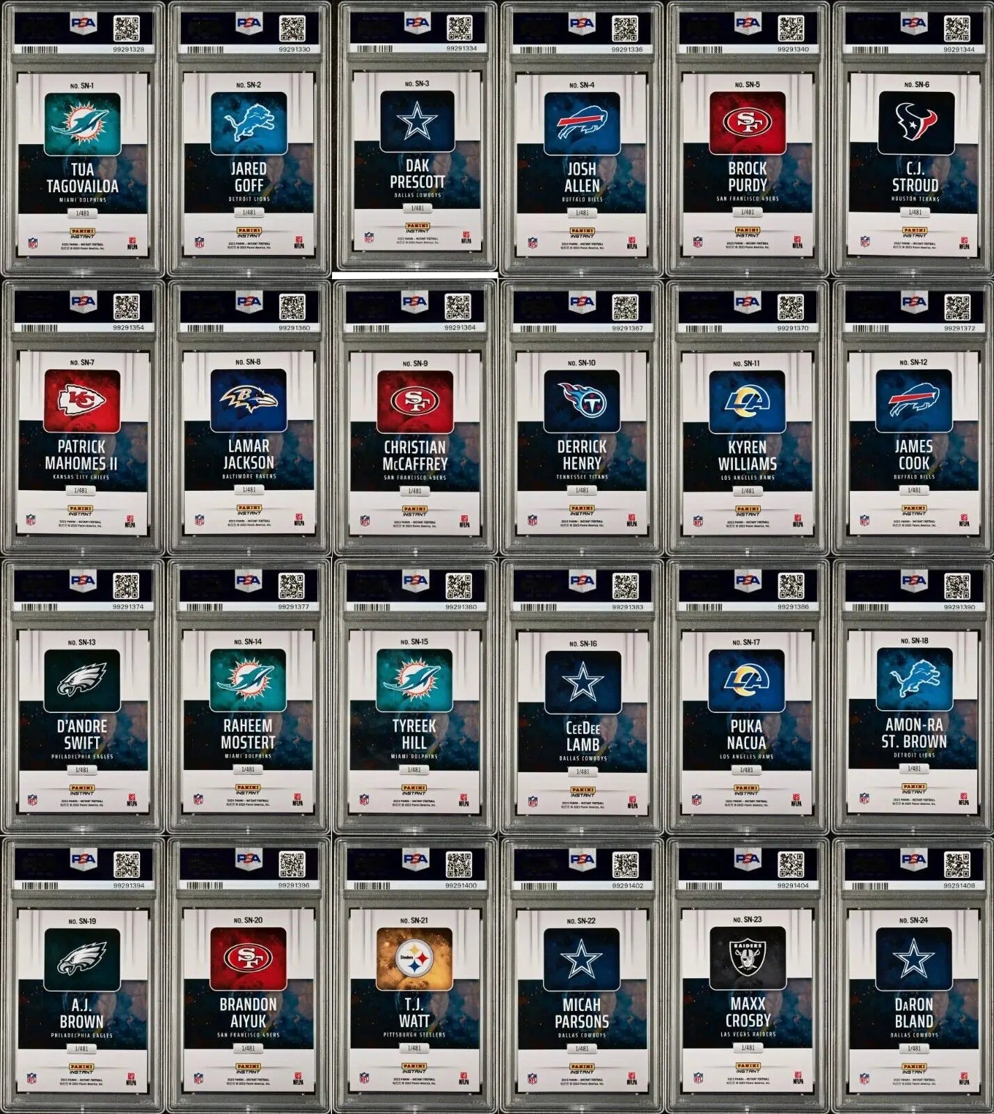 2023 Panini Supernova NFL Complete 24 Card Football Set PSA 10 Gem & Display