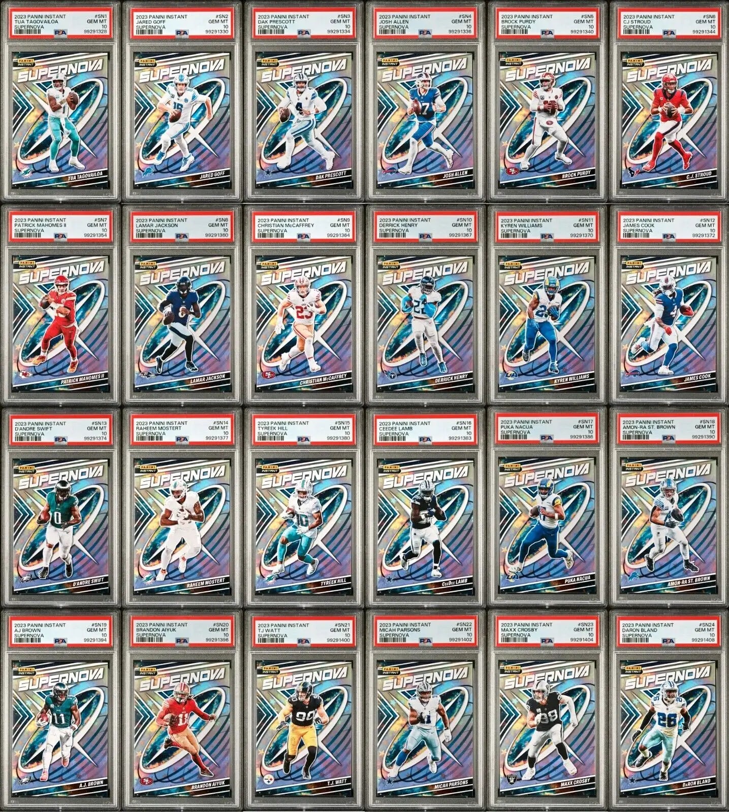2023 Panini Supernova NFL Complete 24 Card Football Set PSA 10 Gem & Display