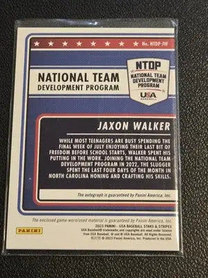2023 Panini USA Baseball Jaxon Walker NTD Program Signatures Blue - Baseball Card Single