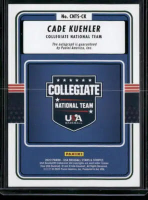 2023 Panini USA Baseball Stars & Stripes Cade Kuehler #CNTS-CK Auto - Baseball Card Single