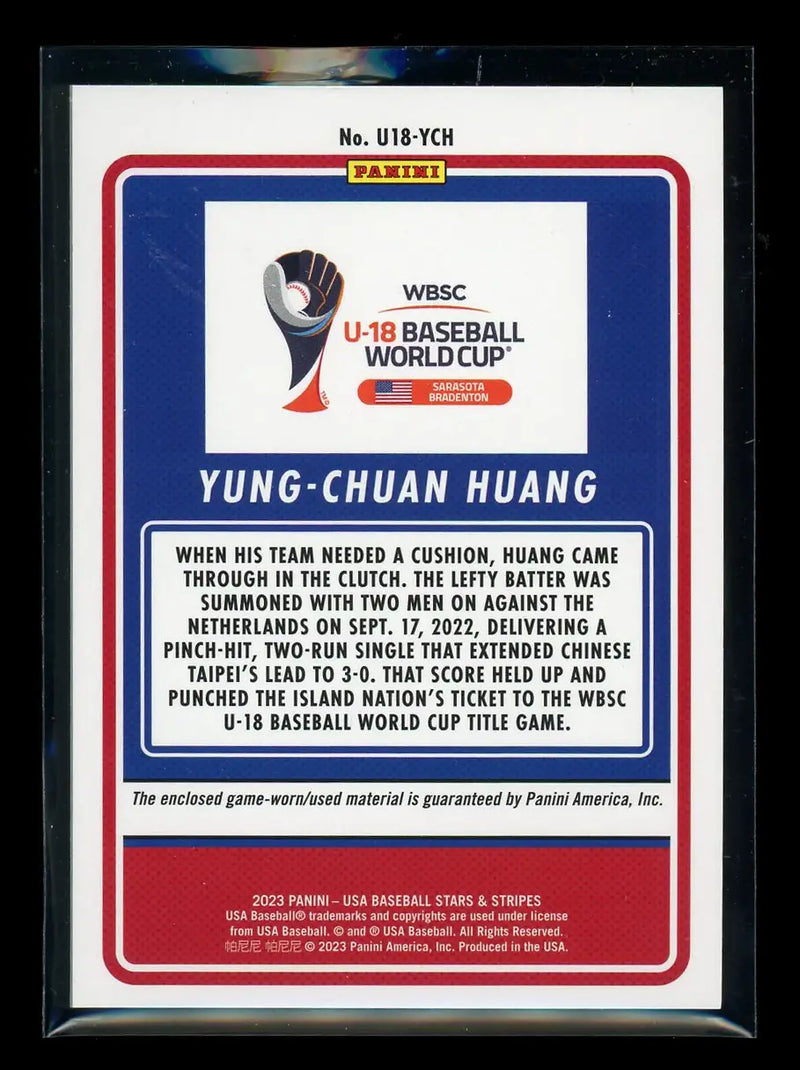 Baseball trading card of Yung-Chuan Huang from Panini USA Baseball Stars & Stripes 2023