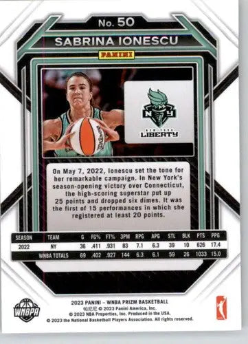 2023 Panini WNBA Prizm #50 Sabrina Ionescu NM-MT ID:70726 - Basketball Card Single