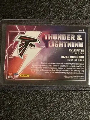 2023 Panini Zenith #1 Bijan Robinson / Kyle Pitts Thunder and Lightning Blue - Football Card Single