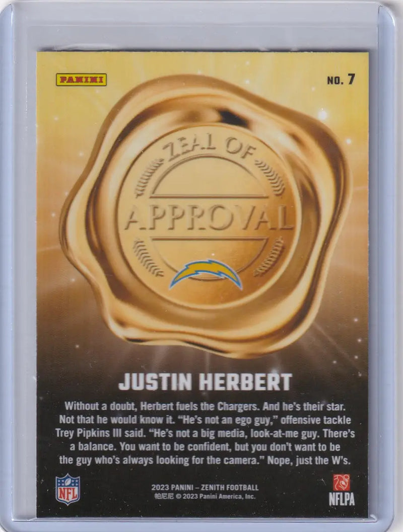2023 Panini Zenith #7 Justin Herbert - Los Angeles Chargers - Football Card Single