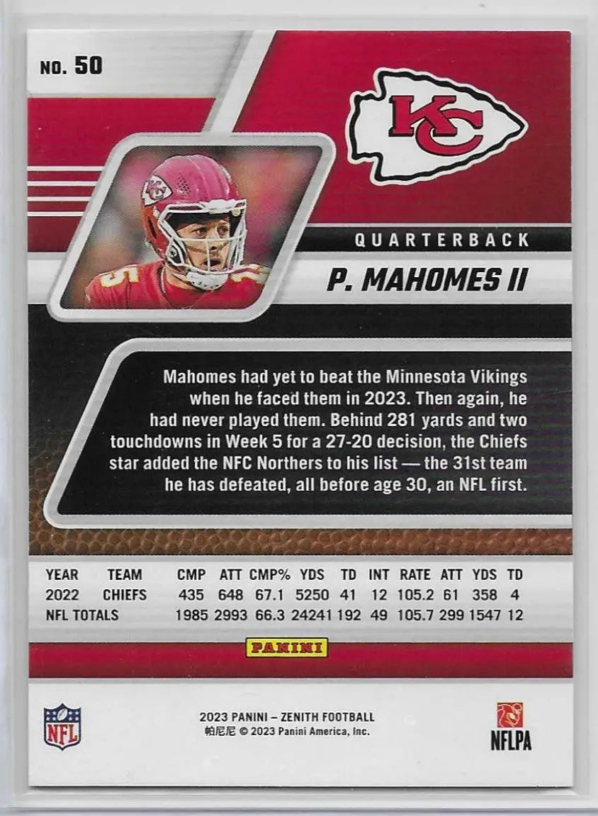 2023 Panini Zenith Base Patrick Mahomes II #50 Kansas City Chiefs NFL Card c-47 - Football Card Single