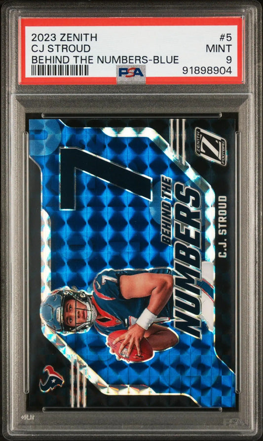 2023 Panini Zenith Behind The Numbers #5 Cj Stroud Behind The Numbers-Blue PSA 9 - Football Card Single