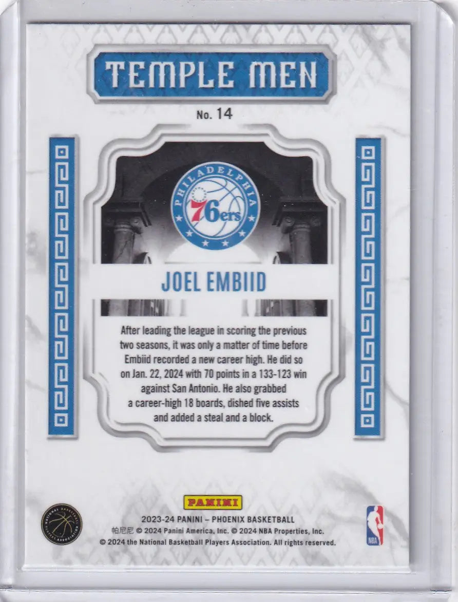 2023 PHOENIX #14 JOEL EMBID TEMPLE MEN- PHILADELPHIA 76ERS - Other