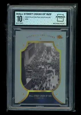 Graded trading card featuring past historical Wall Street Crash of 1929 edition wall street