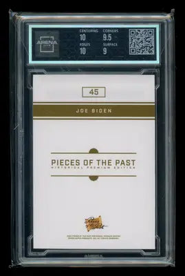 Graded collectible trading card featuring Joe Biden from 2023 Pieces of the Past Historical Premium Edition