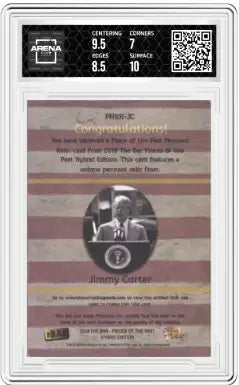 Graded Jimmy Carter relic trading card from Arena Club 2023 Pieces of the Past