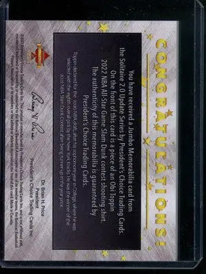 2023 President’s Choice Obi Toppin Jumbo Memorabilia 1/1 Basketball - Sports Memorabilia