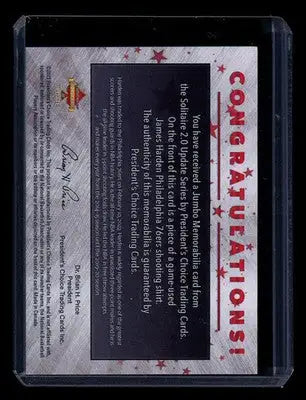 2023 President’s Choice Solitaire 2.0 Update Jumbo Memorabilia James Harden 1/1