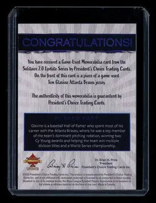 2023 President’s Choice Solitaire 2.0 Update Tom Glavine 1/1 Patch - Sports Memorabilia