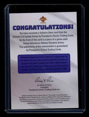 2023 President’s Choice Solitaire 2 Update Solitaire Stars Daniel Alfredsson 1/1 - Sports Memorabilia
