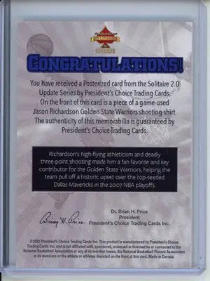 2023 President’s Choice Trading Cards Jason Richardson Posterized 1/1 - Basketball Card Single