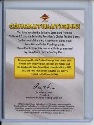 2023 President’s Choice Troy Aikman 1/1 Football