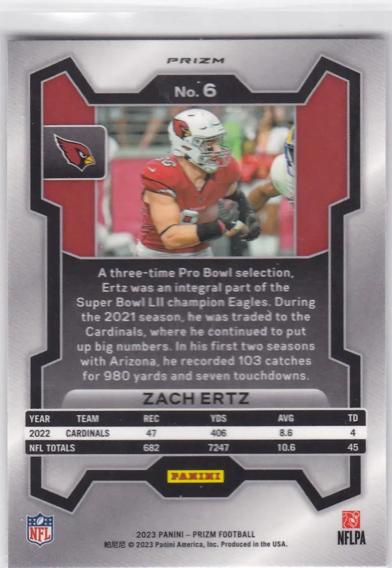 2023 PRIZM #6 ZACH ERTZ REFRACTOR- ARIZONA CARDINALS