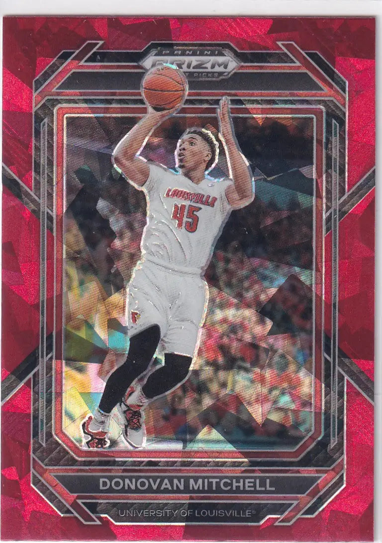 2023 PRIZM DRAFT PICK #66 DONOVAN MITCHELL RED CRACKED ICE- CLEVELAND CAVALIERS - Basketball Card Single