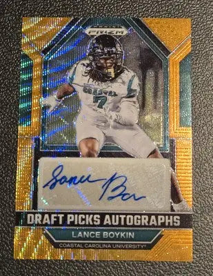 2023 Prizm Draft Picks Lance Boykin Draft Picks Autographs Orange Wave #/75 - Football Card Single