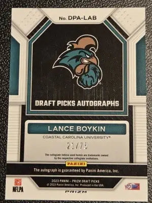 2023 Prizm Draft Picks Lance Boykin Draft Picks Autographs Orange Wave #/75 - Football Card Single