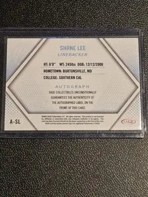 2023 SAGE HIT #A-SL Shane Lee Autographs Silver (Low Series) - Baseball Card Single