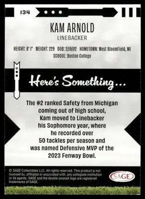 2023 SAGE Kam Arnold #134 Football - Football Card Single