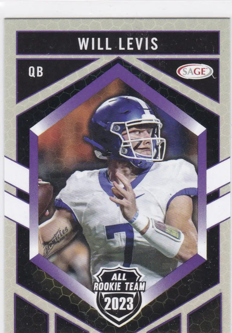 Football trading card of Will Levis, quarterback, from 2023 Sage rookie team collection